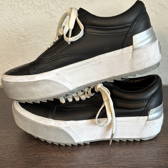 Vans Old Skool stacked Black leather lace up platform Sneakers 8.5 - Picture 9 of 9